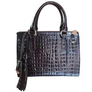 Brahmin Melbourne Satchel Dark Cherry‎ Croc Embossed Leather Bag Gold Hardware